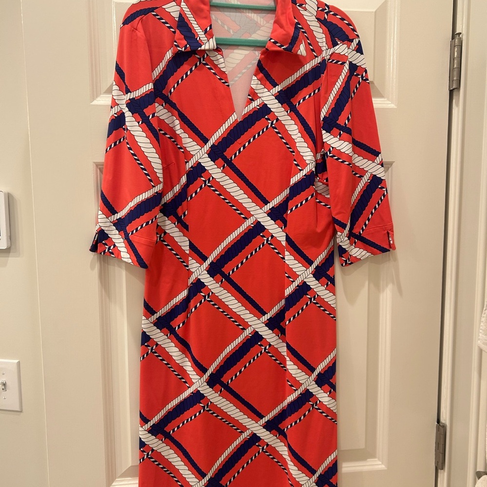 J. McLaughlin Red and Blue Geometric Women's Dress
